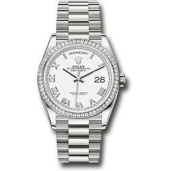  *Pre-Owned* Rolex Platinum Day-Date 36 Watch - Diamond Bezel - White Roman Dial - President Bracelet
