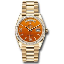  *Pre-Owned* Rolex Yellow Gold Day-Date 36 Watch - Diamond Bezel - Carnelian Diamond Index Roman 9 Dial - President Bracelet