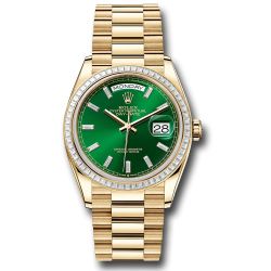  *Pre-Owned* Rolex Yellow Gold Day-Date 36 Watch - Diamond Bezel - Green Dial - President Bracelet