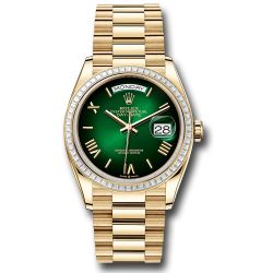  *Pre-Owned* Rolex Yellow Gold Day-Date 36 Watch - Diamond Bezel - Green OmbrÃ© Roman Dial - President Bracelet