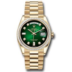  *Pre-Owned* Rolex Yellow Gold Day-Date 36 Watch - Diamond Bezel - Green OmbreÌ Diamond Dial - President Bracelet