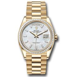  *Pre-Owned* Rolex Yellow Gold Day-Date 36 Watch - Diamond Bezel - White Mother-Of-Pearl Dial - President Bracelet