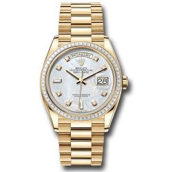  *Pre-Owned* Rolex Yellow Gold Day-Date 36 Watch - Diamond Bezel - White Mother-Of-Pearl Diamond Dial - President Bracelet