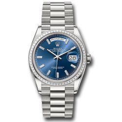  *Pre-Owned* Rolex White Gold Day-Date 36 Watch - Diamond Bezel - Blue Dial - President Bracelet