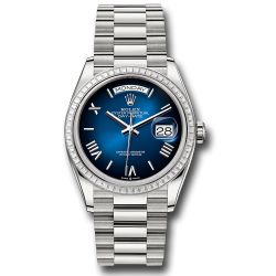  *Pre-Owned* Rolex White Gold Day-Date 36 Watch - Diamond Bezel - Blue OmbrÃ© Roman Dial - President Bracelet