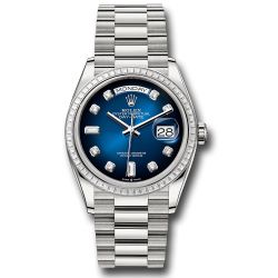  *Pre-Owned* Rolex White Gold Day-Date 36 Watch - Diamond Bezel - Blue OmbreÌ Diamond Dial - President Bracelet