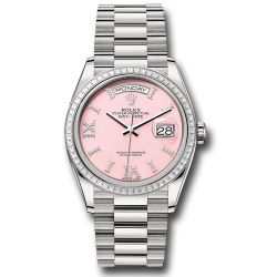  *Pre-Owned* Rolex White Gold Day-Date 36 Watch - Diamond Bezel - Pink Opal Diamond Index Roman 9 Dial - President Bracelet