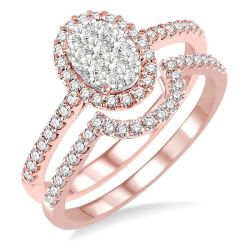 Oval Shape Halo Shine Bright Diamond Wedding Set