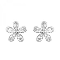 10K White Gold Diamond Flower Earrings 0.5Ctw