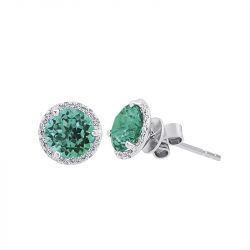 Emerald and Diamonds Silver Earrings