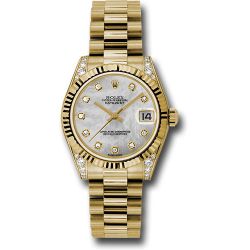  *Pre-Owned* Rolex Yellow Gold Datejust 31 Watch - Fluted Bezel - Mother-Of-Pearl Diamond Dial - President Bracelet