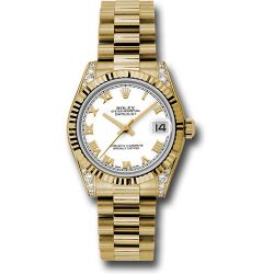  *Pre-Owned* Rolex Yellow Gold Datejust 31 Watch - Fluted Bezel - White Roman Dial - President Bracelet