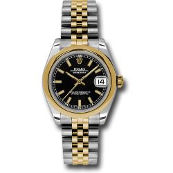  *Pre-Owned* Rolex Steel and Yellow Gold Datejust 31 Watch - Domed Bezel - Black Index Dial - Jubilee Bracelet
