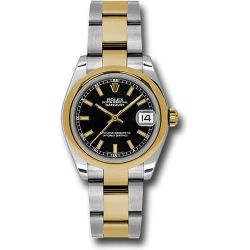  *Pre-Owned* Rolex Steel and Yellow Gold Datejust 31 Watch - Domed Bezel - Black Index Dial - Oyster Bracelet