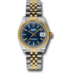  *Pre-Owned* Rolex Steel and Yellow Gold Datejust 31 Watch - Domed Bezel - Blue Index Dial - Jubilee Bracelet