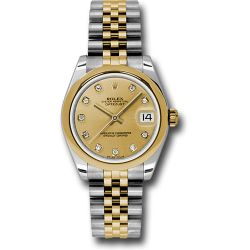  *Pre-Owned* Rolex Steel and Yellow Gold Datejust 31 Watch - Domed Bezel - Champagne Diamond Dial - Jubilee Bracelet
