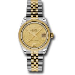  *Pre-Owned* Rolex Steel and Yellow Gold Datejust 31 Watch - Domed Bezel - Champagne Floral Motif Dial - Jubilee Bracelet
