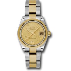  *Pre-Owned* Rolex Steel and Yellow Gold Datejust 31 Watch - Domed Bezel - Champagne Floral Motif Dial - Oyster Bracelet