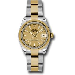  *Pre-Owned* Rolex Steel and Yellow Gold Datejust 31 Watch - Domed Bezel - Champagne Index Dial - Oyster Bracelet