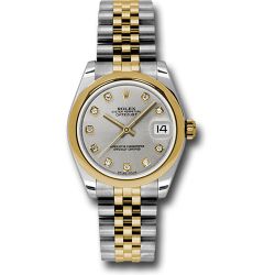  *Pre-Owned* Rolex Steel and Yellow Gold Datejust 31 Watch - Domed Bezel - Silver Diamond Dial - Jubilee Bracelet