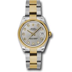  *Pre-Owned* Rolex Steel and Yellow Gold Datejust 31 Watch - Domed Bezel - Silver Diamond Dial - Oyster Bracelet