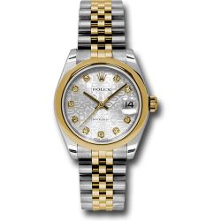  *Pre-Owned* Rolex Steel and Yellow Gold Datejust 31 Watch - Domed Bezel - Silver Jubilee Diamond Dial - Jubilee Bracelet
