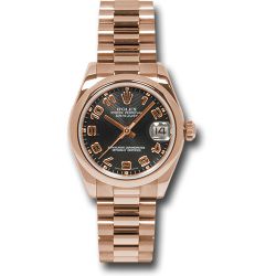  *Pre-Owned* Rolex Pink Gold Datejust 31 Watch - Domed Bezel - Black Arabic Dial - President Bracelet