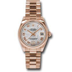  *Pre-Owned* Rolex Pink Gold Datejust 31 Watch - Domed Bezel - Mother-Of-Pearl Diamond Roman Vi Roman Dial - President Bracelet