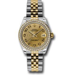  *Pre-Owned* Rolex Steel and Yellow Gold Datejust 31 Watch - 46 Diamond Bezel - Champagne Concentric Circle Arabic Dial - Jubilee Bracelet