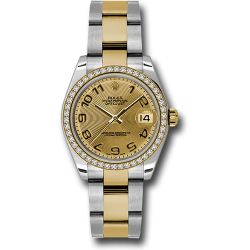  *Pre-Owned* Rolex Steel and Yellow Gold Datejust 31 Watch - 46 Diamond Bezel - Champagne Concentric Circle Arabic Dial - Oyster Bracelet
