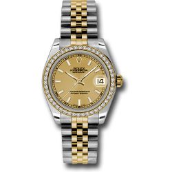  *Pre-Owned* Rolex Steel and Yellow Gold Datejust 31 Watch - 46 Diamond Bezel - Champagne Index Dial - Jubilee Bracelet