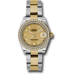  *Pre-Owned* Rolex Steel and Yellow Gold Datejust 31 Watch - 46 Diamond Bezel - Champagne Index Dial - Oyster Bracelet