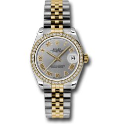  *Pre-Owned* Rolex Steel and Yellow Gold Datejust 31 Watch - 46 Diamond Bezel - Grey Roman Dial - Jubilee Bracelet