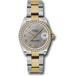  *Pre-Owned* Rolex Steel and Yellow Gold Datejust 31 Watch - 46 Diamond Bezel - Grey Roman Dial - Oyster Bracelet