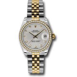  *Pre-Owned* Rolex Steel and Yellow Gold Datejust 31 Watch - 46 Diamond Bezel - Silver Diamond Dial - Jubilee Bracelet