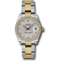  *Pre-Owned* Rolex Steel and Yellow Gold Datejust 31 Watch - 46 Diamond Bezel - Silver Diamond Dial - Oyster Bracelet