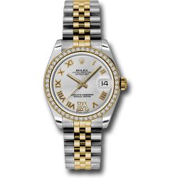  *Pre-Owned* Rolex Steel and Yellow Gold Datejust 31 Watch - 46 Diamond Bezel - Silver Diamond Roman Vi Roman Dial - Jubilee Bracelet