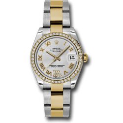  *Pre-Owned* Rolex Steel and Yellow Gold Datejust 31 Watch - 46 Diamond Bezel - Silver Diamond Roman Vi Roman Dial - Oyster Bracelet
