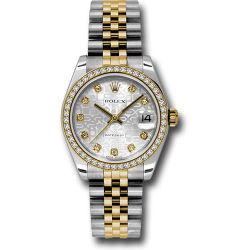  *Pre-Owned* Rolex Steel and Yellow Gold Datejust 31 Watch - 46 Diamond Bezel - Silver Jubilee Diamond Dial - Jubilee Bracelet