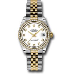  *Pre-Owned* Rolex Steel and Yellow Gold Datejust 31 Watch - 46 Diamond Bezel - White Diamond Dial - Jubilee Bracelet