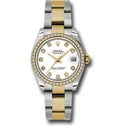  *Pre-Owned* Rolex Steel and Yellow Gold Datejust 31 Watch - 46 Diamond Bezel - White Diamond Dial - Oyster Bracelet