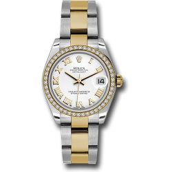  *Pre-Owned* Rolex Steel and Yellow Gold Datejust 31 Watch - 46 Diamond Bezel - White Roman Dial - Oyster Bracelet