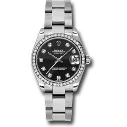  *Pre-Owned* Rolex Steel and White Gold Datejust 31 Watch - 46 Diamond Bezel - Black Diamond Dial - Oyster Bracelet