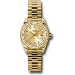  *Pre-Owned* Rolex Yellow Gold Lady-Datejust 26 Watch - 42 Diamond Bezel - Champagne Diamond Dial - President Bracelet