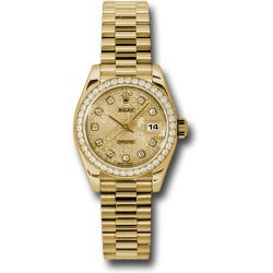  *Pre-Owned* Rolex Yellow Gold Lady-Datejust 26 Watch - 42 Diamond Bezel - Champagne Jubilee Diamond Dial - President Bracelet