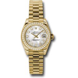  *Pre-Owned* Rolex Yellow Gold Lady-Datejust 26 Watch - 42 Diamond Bezel - Mother-Of-Pearl Diamond Dial - President Bracelet