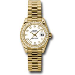  *Pre-Owned* Rolex Yellow Gold Lady-Datejust 26 Watch - 42 Diamond Bezel - White Diamond Dial - President Bracelet