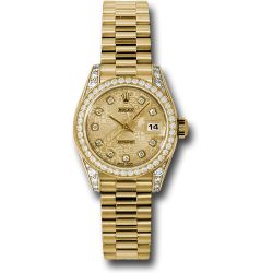  *Pre-Owned* Rolex Yellow Gold Lady-Datejust 26 Watch - 42 Diamond Bezel - Champagne Jubilee Diamond Dial - President Bracelet