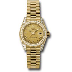  *Pre-Owned* Rolex Yellow Gold Lady-Datejust 26 Watch - 42 Diamond Bezel - Champagne Roman Dial - President Bracelet