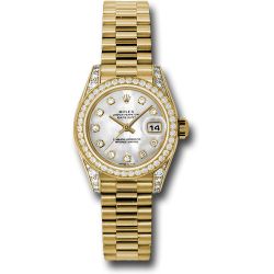  *Pre-Owned* Rolex Yellow Gold Lady-Datejust 26 Watch - 42 Diamond Bezel - Mother-Of-Pearl Diamond Dial - President Bracelet